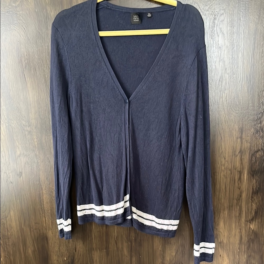 Saks Fifth Avenue Navy Sweater with White Stripe